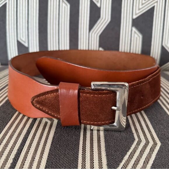 VTG Garfinckel’s Brown Leather Suede Double Flap Belt Size S/M - Picture 2 of 15